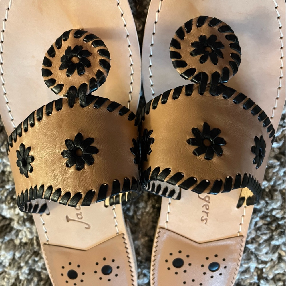 Jack Rogers Original Jacks Flat Sandal Size 9.5 Cafe Au Lait with Black *NWOT* - Picture 6 of 9